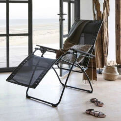 Fauteuil Relax Pliant LAFUMA Evolution Batyline Duo - Obsidian -Tabouret Shop lfm2767 fauteuil relax pliant lafuma evolution ambiance 2