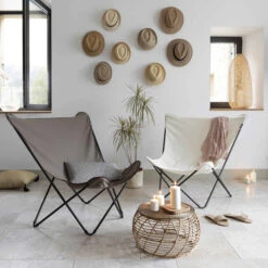 Fauteuil Pliant LAFUMA Pop Up XL Airlon - Grès -Tabouret Shop lfm2777 6535 fauteuil relax pliant lafuma pop up xl ecru ambiance