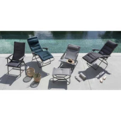 Fauteuil De Jardin Pliant LAFUMA Zen-It BeComfort - Gris Foncé -Tabouret Shop lfm2831 8902 fauteuil jardin lafuma zen it becomfort ambiance piscine